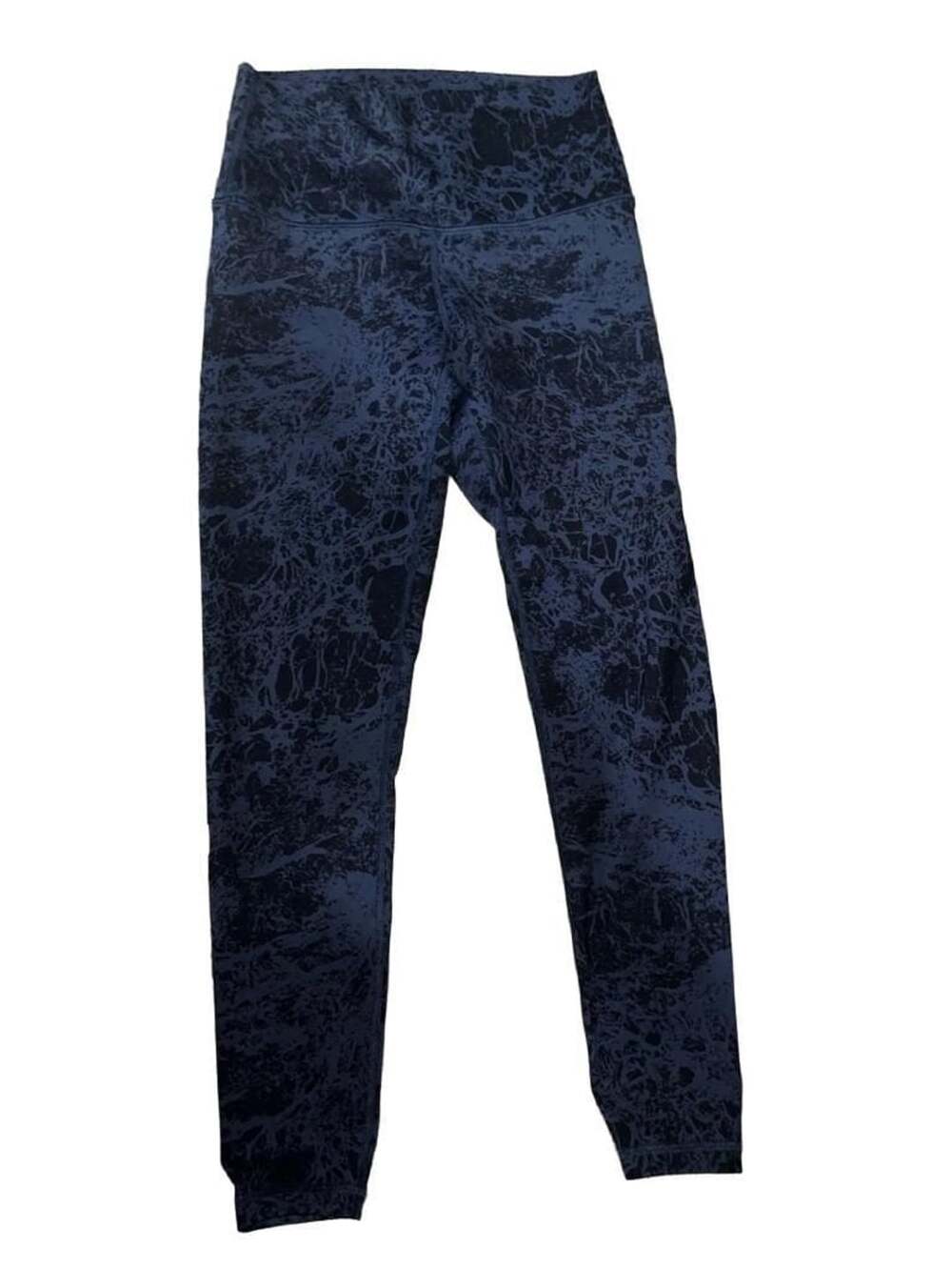 FLEO Blue Black Abstract Marble Print Athletic Leggings Medium